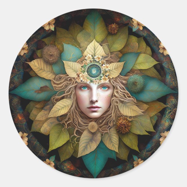 Nature Goddess Mandala Classic Round Sticker (Front)