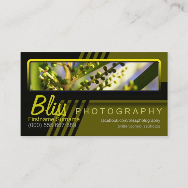 Nature Green Black Photography w/ Photo template Business Card (Front)