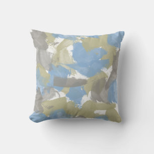 Nature Green, Blue, Grey Splash Paint Strokes Cushion