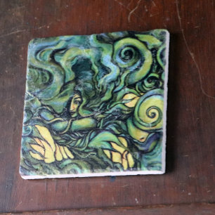 Nature Green Goddess Painting Pagan Earth Stone Coaster