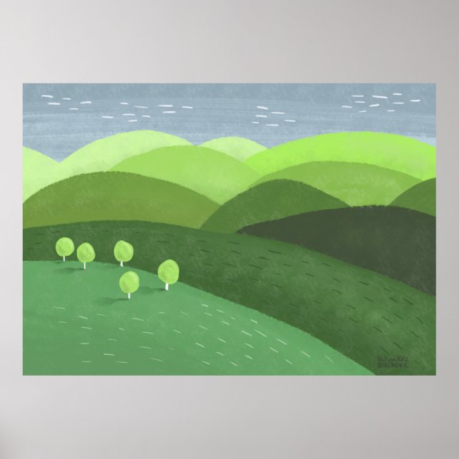 Nature Green Spring Landscape Hills Original Art Poster (Front)