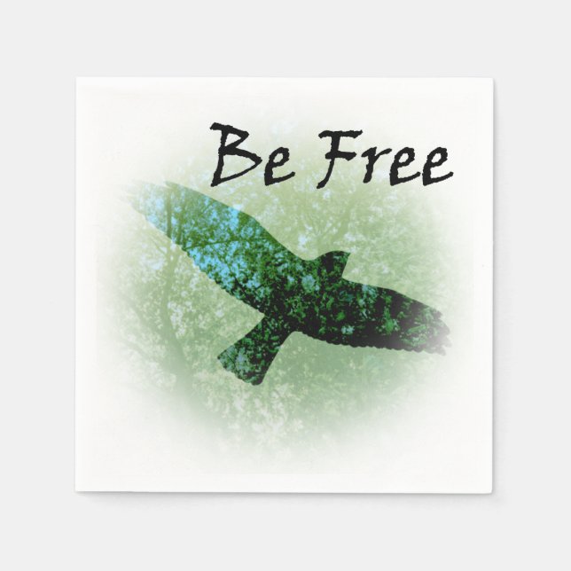 Nature Green Trees Bird Soaring Crow Be Free Napkin (Front)