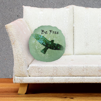 Nature Green Trees Bird Soaring Crow Be Free Round Cushion
