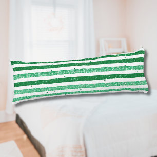 Nature Green White Horizontal Glitter Stripes Body Cushion