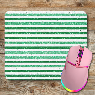Nature Green White Horizontal Glitter Stripes Mouse Mat