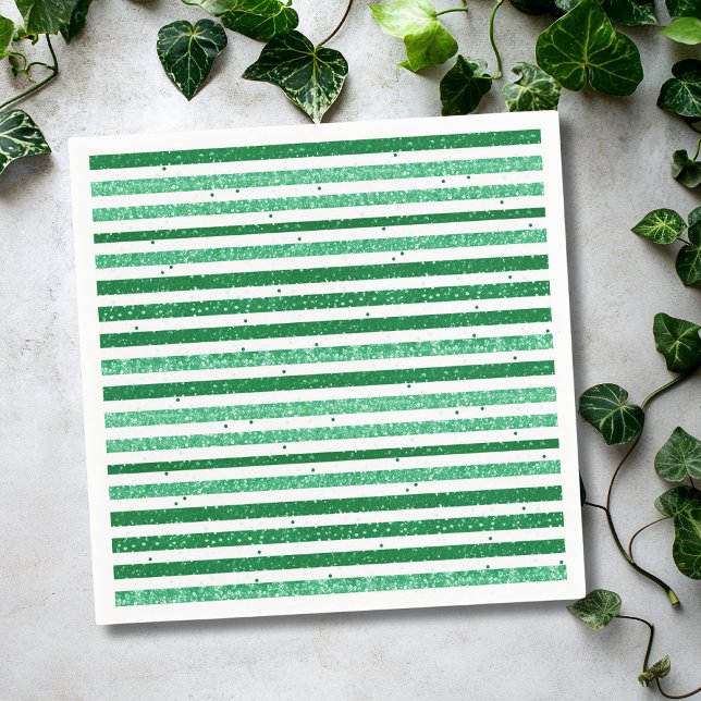 Nature Green White Horizontal Glitter Stripes Napkin (Creator Uploaded)