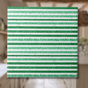 Nature Green White Horizontal Glitter Stripes Tile
