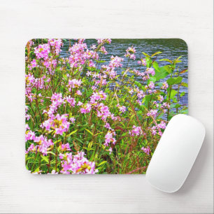 Nature, green, wildflowers, pink, water mouse mat