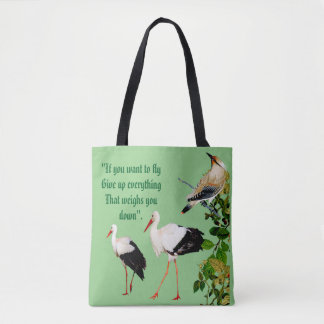 Nature Greenery Leaves Storks Water Birds Monogram Tote Bag