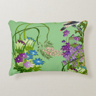 Nature Greenery Watercolor Floral Bird Lilac Bloom Decorative Cushion