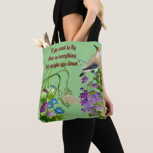 Nature Greenery Watercolor Floral Bird Monogram Tote Bag