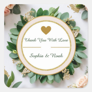 🌿 Nature Greenery Wedding Thank You Favour 🌿 Square Sticker