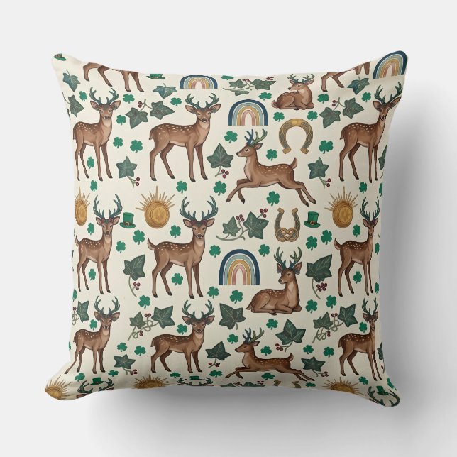Nature Harmony Deer Pattern Pillow - Elegant Wildl (Front)