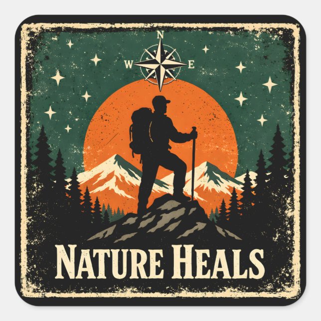 Nature Heals – Outdoor Wellness Mindful Square Sticker (Front)