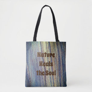 Nature Heals the Soul Woodgrain Photo Rustic Tote Bag
