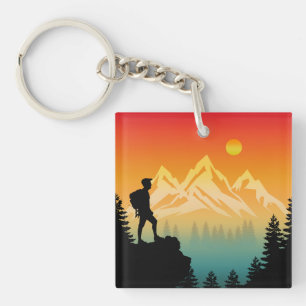 Nature Hiking Mountain Forest Scenery Key Ring