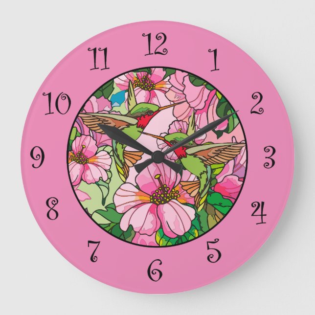 Nature Hummingbird Floral Design Wall Decor Clocks (Front)