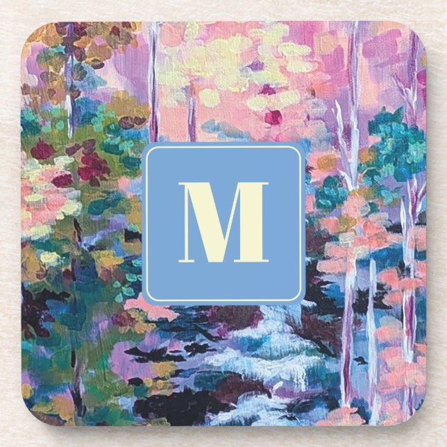 Nature Impressionism Painting Monogram Coaster (Front)