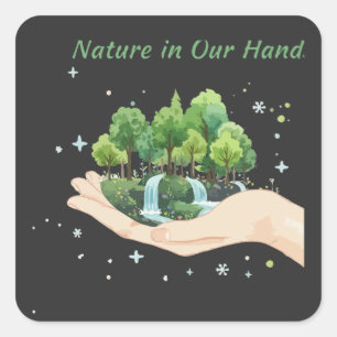 Nature in Our Hands Watercolor Environmental Art Square Sticker