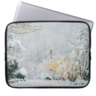 nature in the snow vintage rendering lensart, beau laptop sleeve