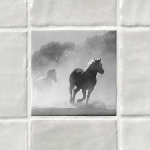 Nature Inspirations Horses in Black and White Tile