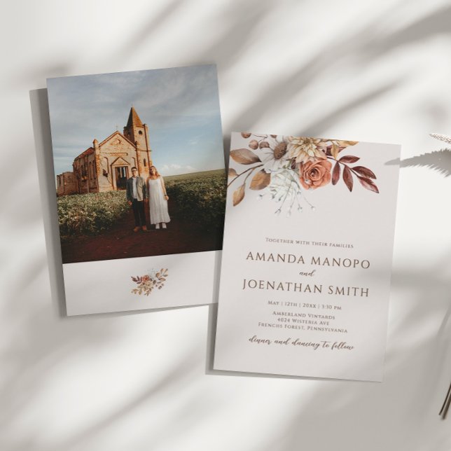 Nature-Inspired Autumn Watercolor Photo Wedding Invitation (Creator Uploaded)
