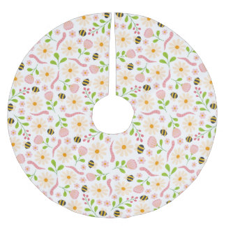 Nature inspired blooms and critters brushed polyester tree skirt