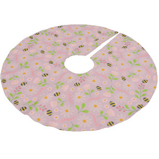 Nature inspired blooms and critters brushed polyester tree skirt