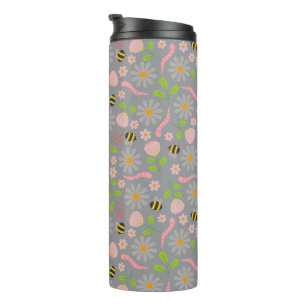 Nature inspired blooms and critters thermal tumbler