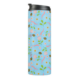 Nature inspired blooms and critters thermal tumbler