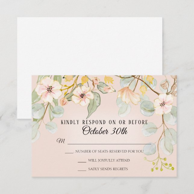 Nature Inspired Blush Pink Peach Watercolor RSVP Invitation (Front/Back)