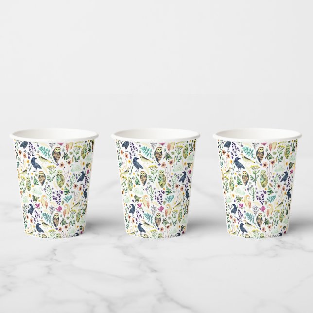 Nature-Inspired Botanical Pattern Decorative Throw Paper Cups (Multi)