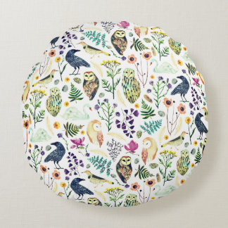 Nature-Inspired Botanical Pattern Decorative Throw Round Cushion