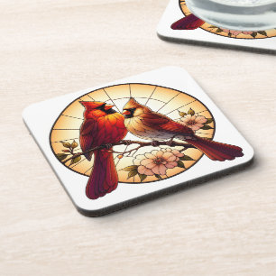 Nature-Inspired Cardinal Pair Stained Glass Art Coaster