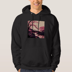 Nature Inspired Cherry Blossom River and Bridge Hoodie