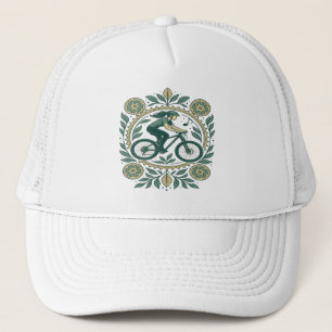 Nature-Inspired Female Cyclist Art – Boho Biking Trucker Hat
