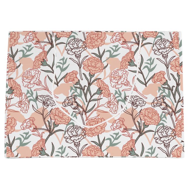 Nature Inspired Floral: Carnation Flower Pattern Large Gift Bag (Front)