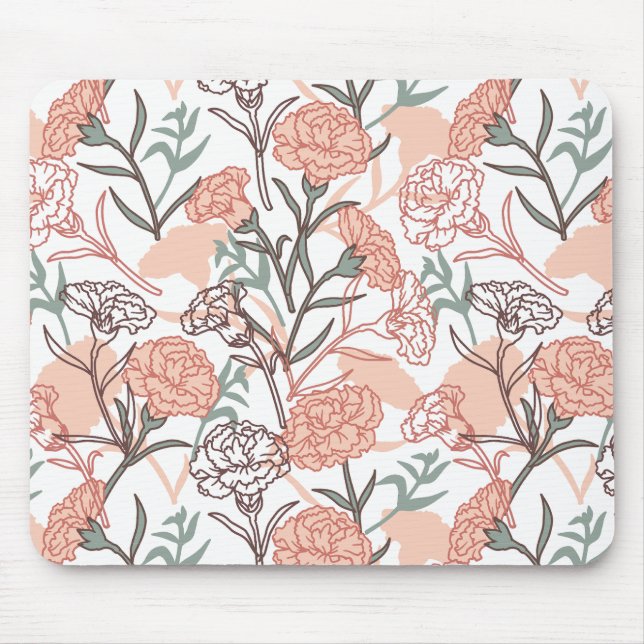 Nature Inspired Floral: Carnation Flower Pattern Mouse Mat (Front)