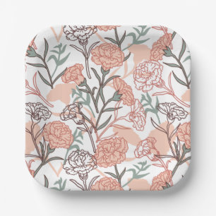 Nature Inspired Floral: Carnation Flower Pattern Paper Plate