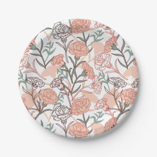 Nature Inspired Floral: Carnation Flower Pattern Paper Plate