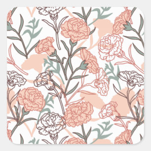 Nature Inspired Floral: Carnation Flower Pattern Square Sticker