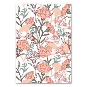 Nature Inspired Floral: Carnation Flower Pattern Table Number