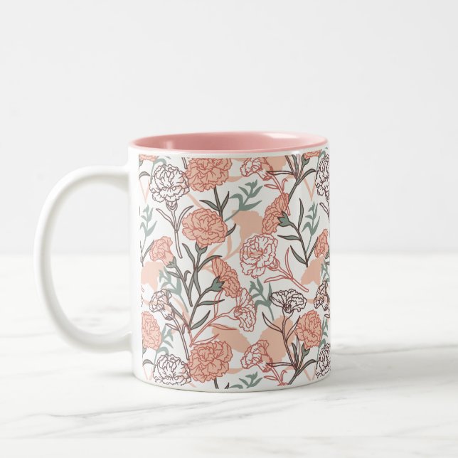 Nature Inspired Floral: Carnation Flower Pattern Two-Tone Coffee Mug (Left)