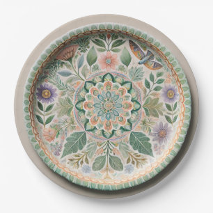 Nature-Inspired Floral Mandala Paper Plate
