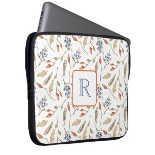 Nature Inspired Leaves and Berries Art Monogram Laptop Sleeve