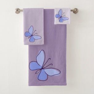 Nature Inspired Light-Blue Butterfly Insect Violet Bath Towel Set