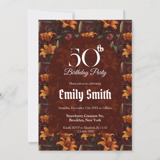 Nature Inspired Lilies Sparkle 90Th Birthday Invitation (Front)