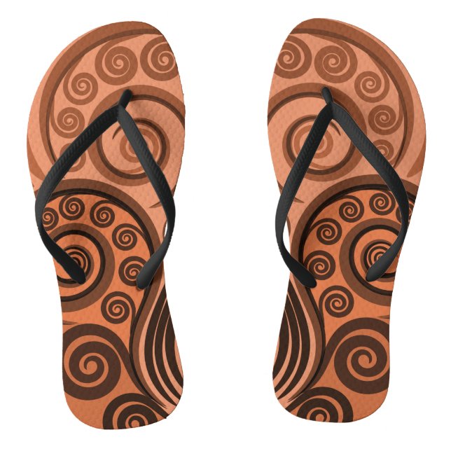 Nature-Inspired Orange Abstract Fern Leaf Swirls Flip Flops (Footbed)