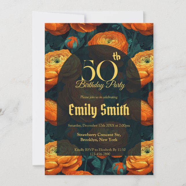 Nature Inspired Ranunculus Sparkle Summer Party Invitation (Front)