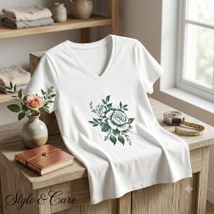 Nature Inspired Rose Bloom V-Neck Womens T-Shirt